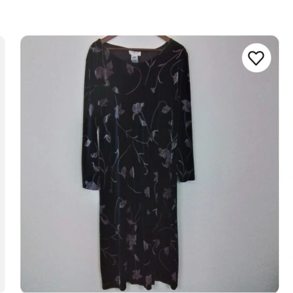 Talbots Dress Petite Black Velvet Maxi Length  Lavender Floral Print,Size SP - Picture 1 of 5